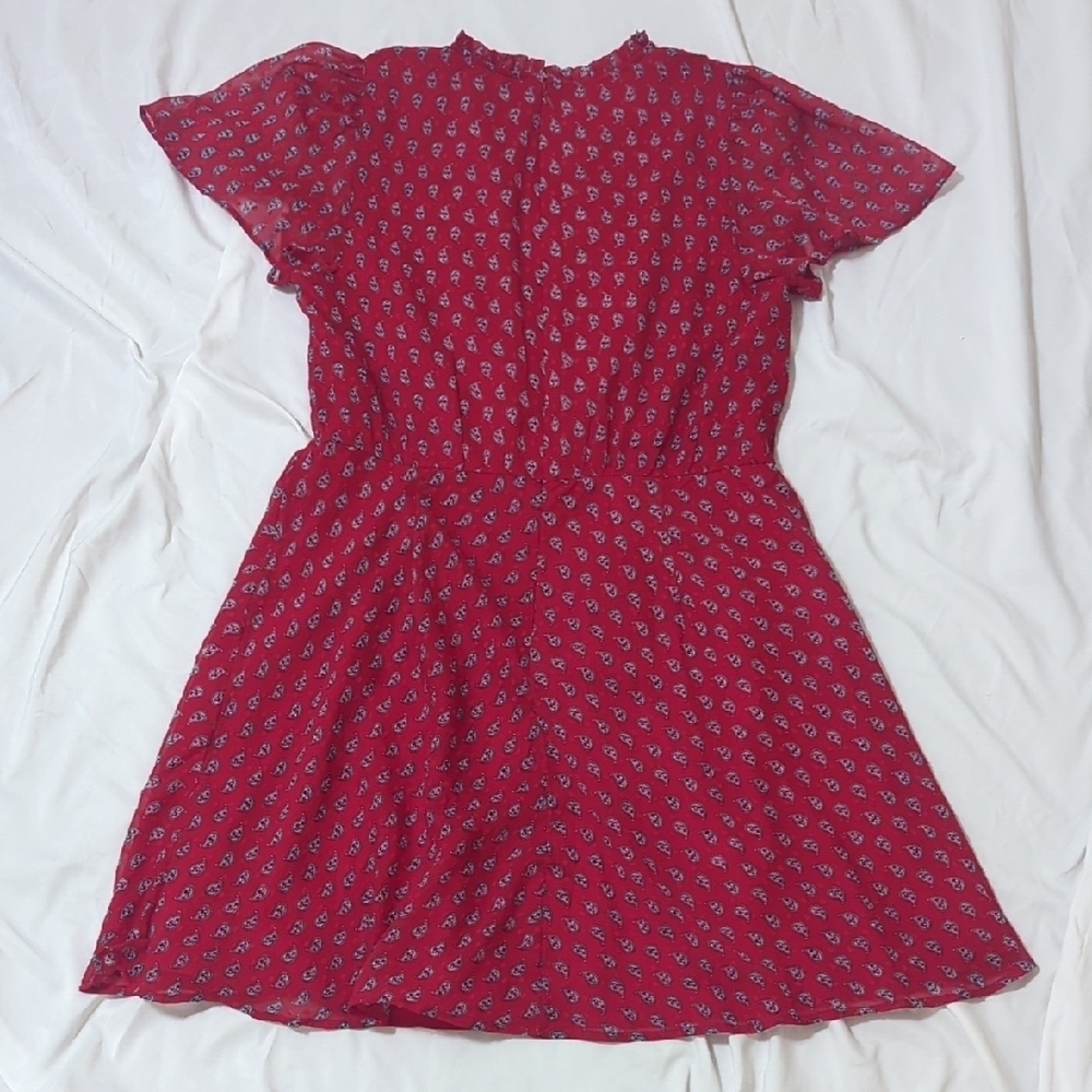 LOFT Paisley Mini Dress, Color Red/White Size 8 - Picture 13 of 16